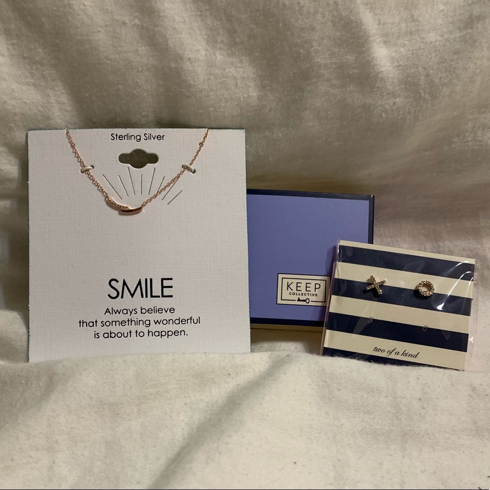 Rose gold necklace and earring set